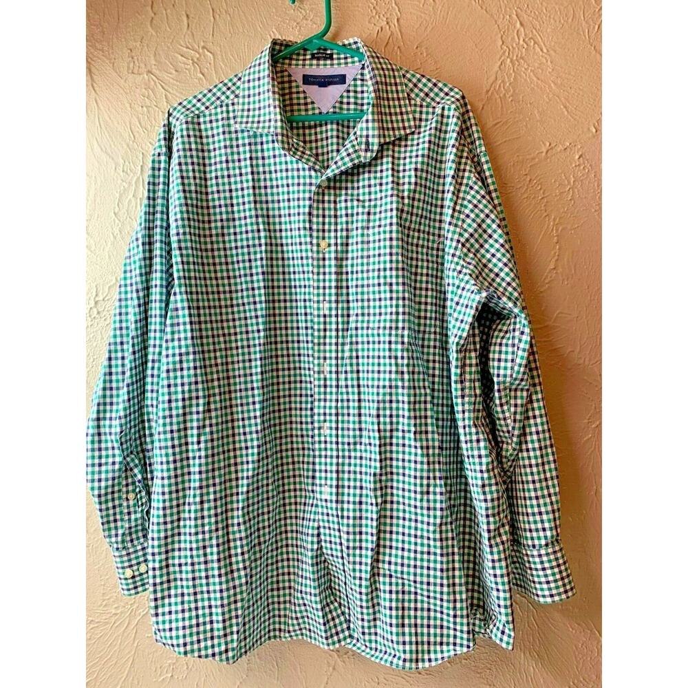 Tommy Hilfiger Mens Plaid Button Down Long Sleeve Shirt Size 18 34/35 Regular